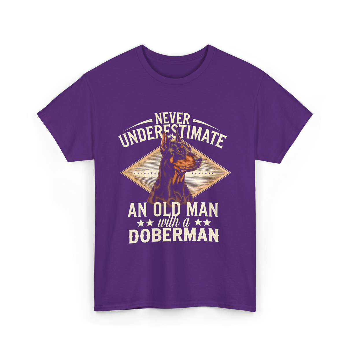 Never Underestimate Old Man Doberman T-Shirt - Purple