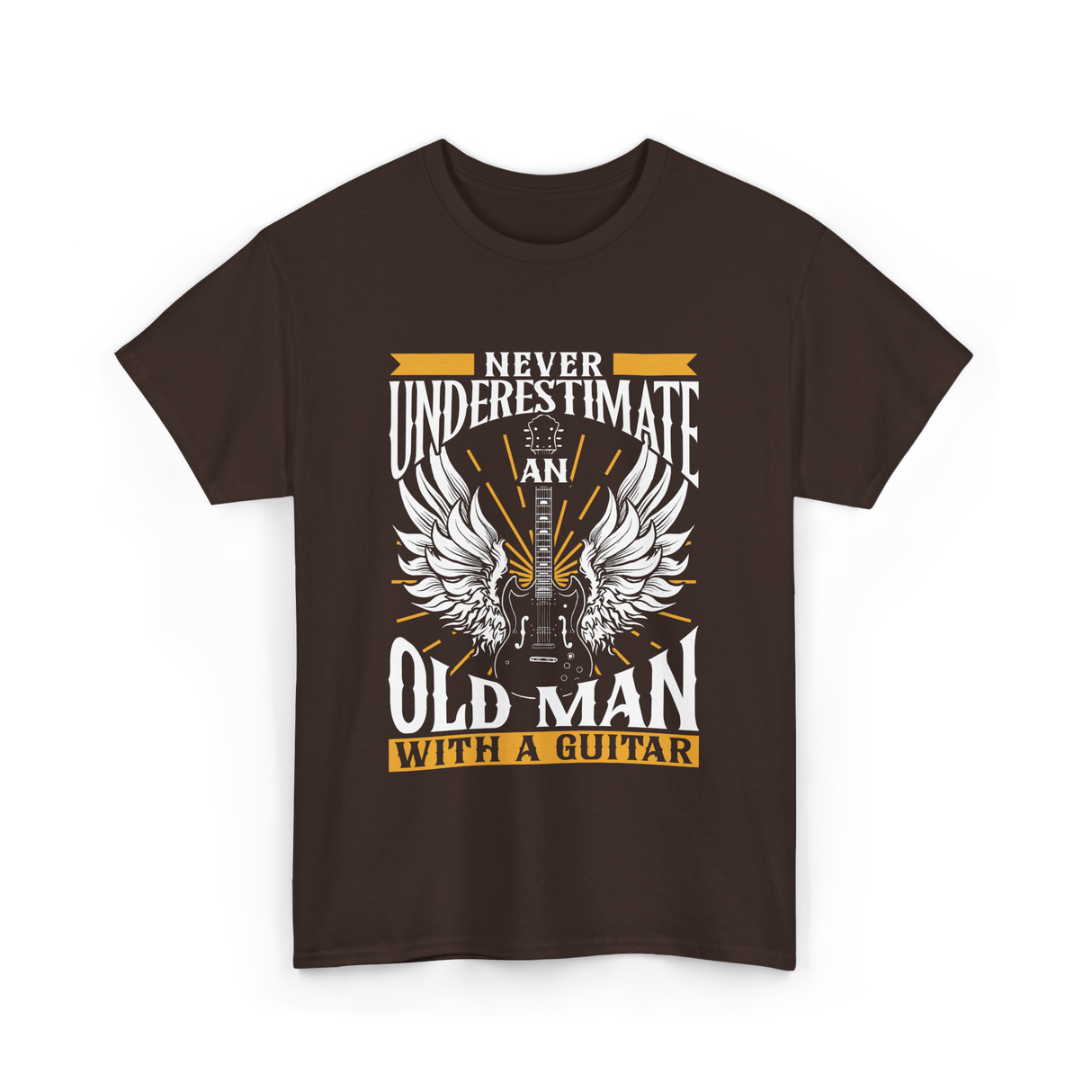 Never Underestimate Old Man Guitar T-Shirt - Dark Chocolate