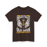 Never Underestimate Old Man Guitar T-Shirt - Dark Chocolate