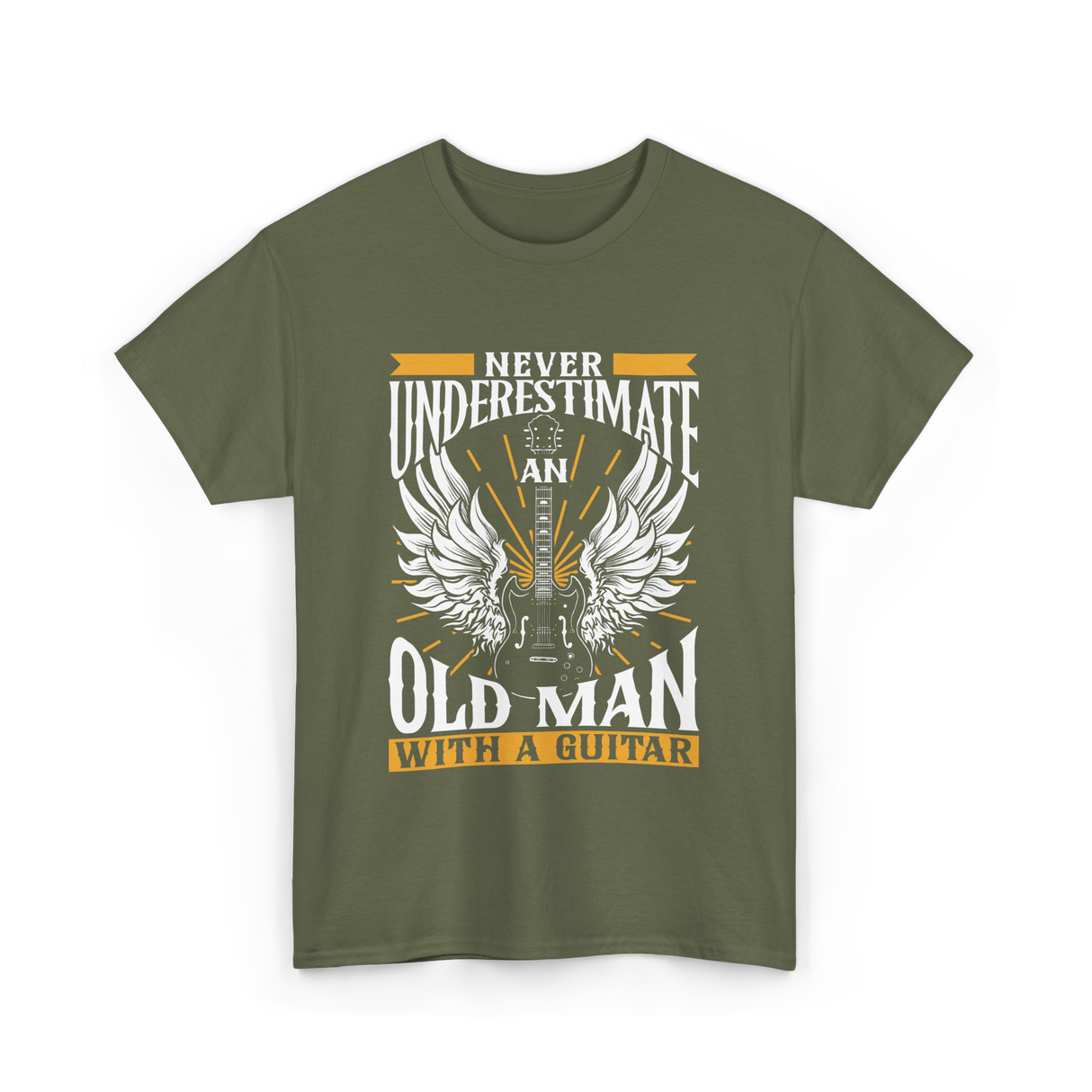 Never Underestimate Old Man Guitar T-Shirt - Military Green