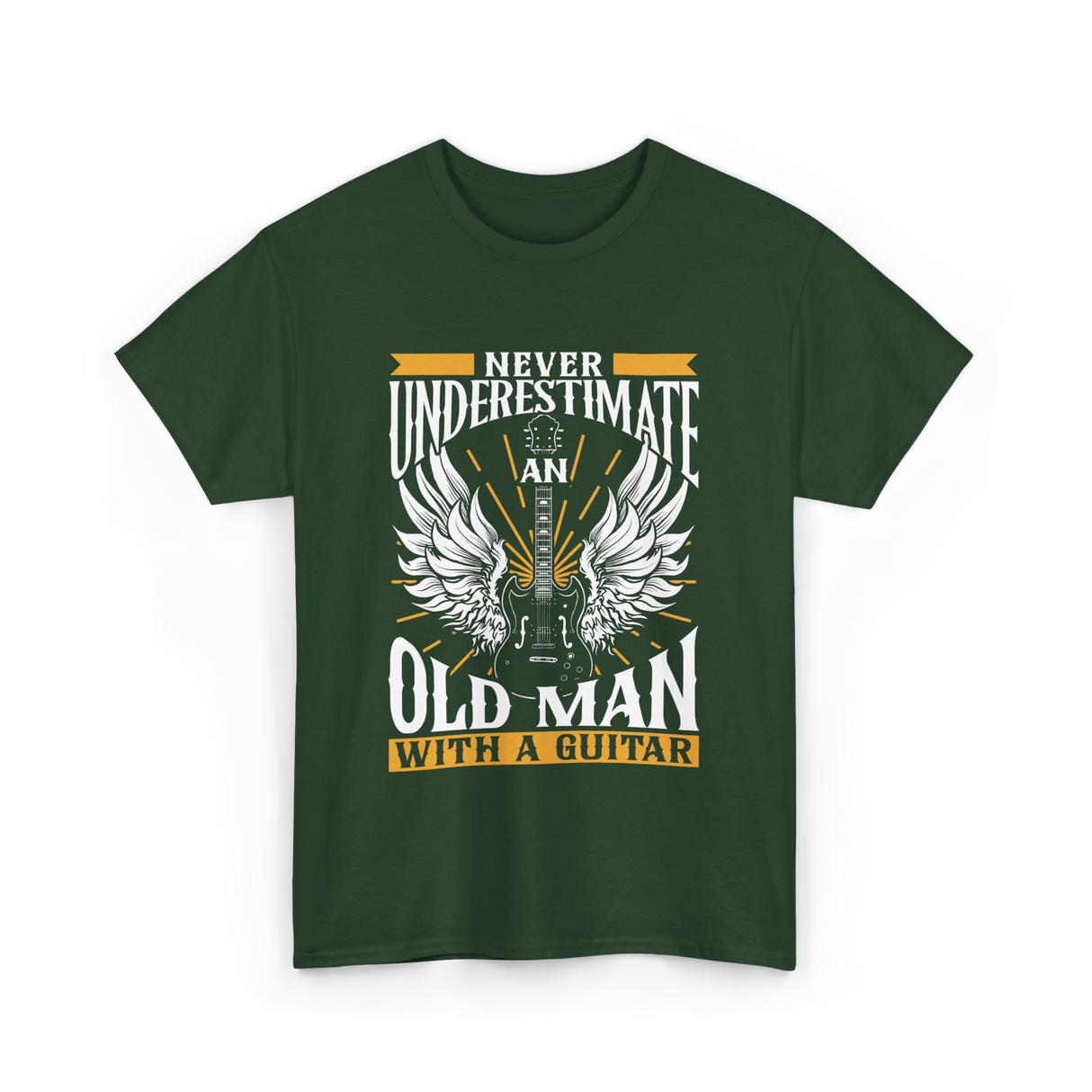 Never Underestimate Old Man Guitar T-Shirt - Forest Green