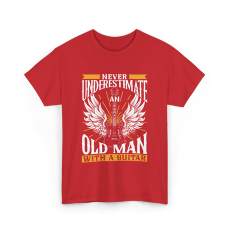 Never Underestimate Old Man Guitar T-Shirt - Red