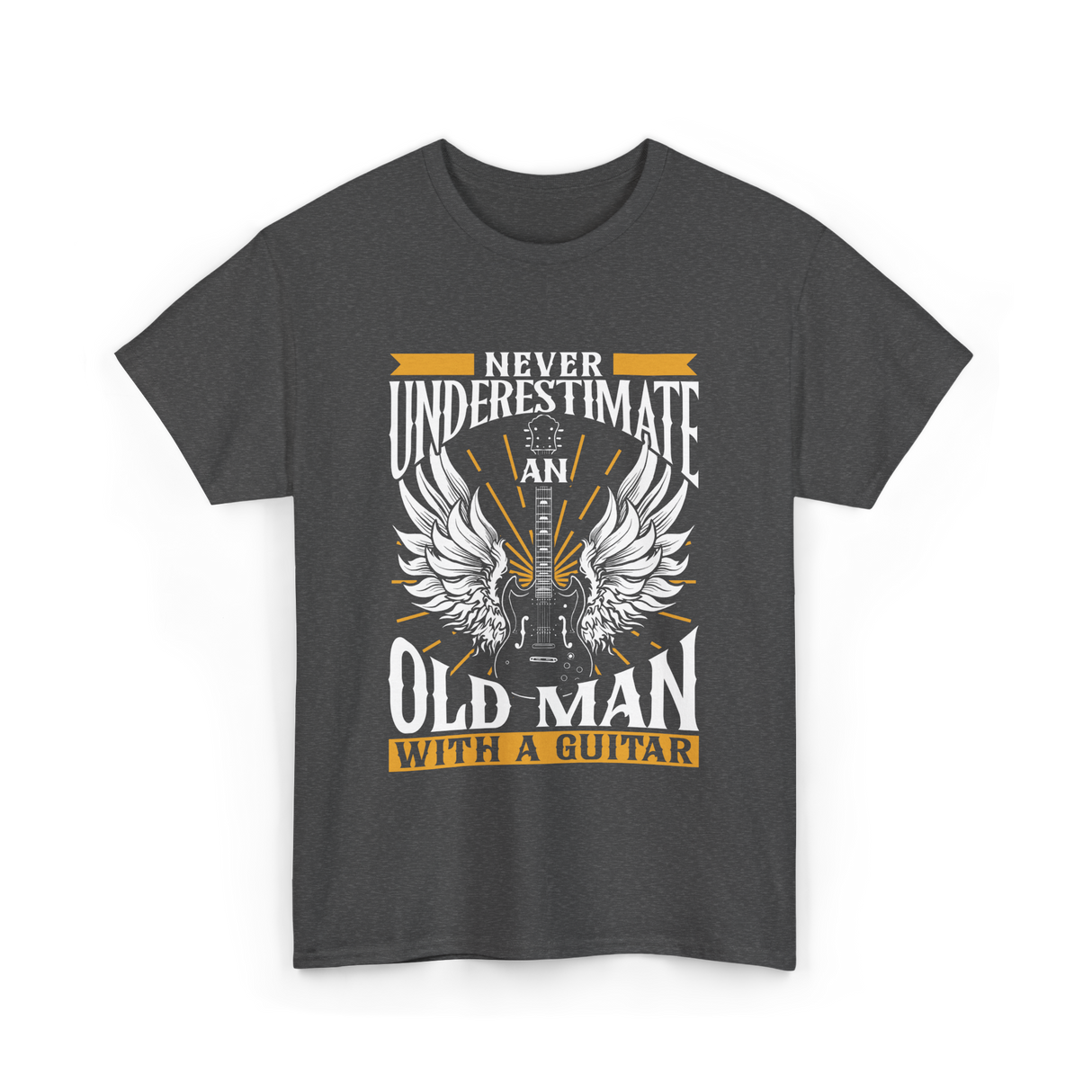 Never Underestimate Old Man Guitar T-Shirt - Dark Heather