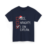 Nice Naughty I Can Explain Christmas T-Shirt - Navy