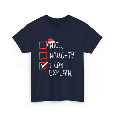 Nice Naughty I Can Explain Christmas T-Shirt - Navy