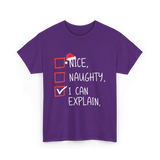 Nice Naughty I Can Explain Christmas T-Shirt - Purple