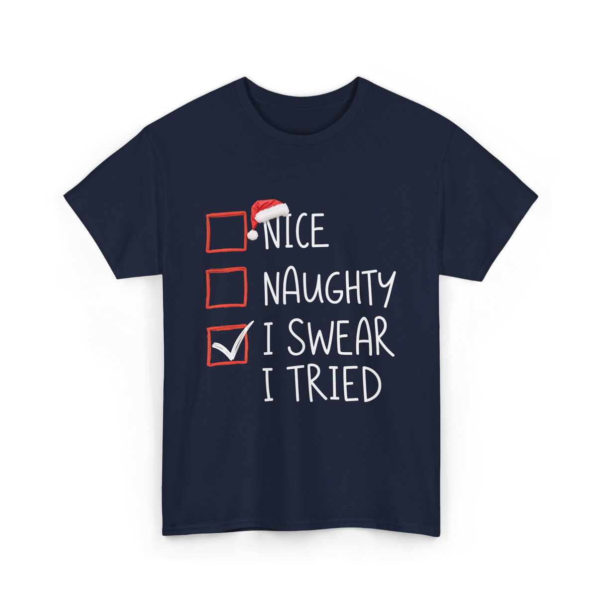 Nice Naughty I Swear Christmas T-Shirt - Navy