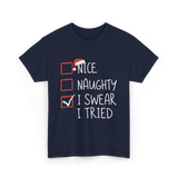 Nice Naughty I Swear Christmas T-Shirt - Navy