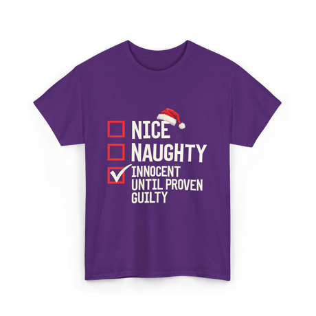 Nice Naughty Innocent Until Proven Guilty List T-Shirt - Purple