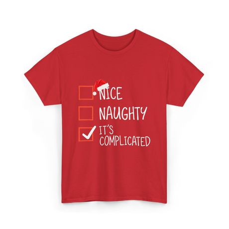 Nice Naughty Its Complicated Christmas T-Shirt - Red