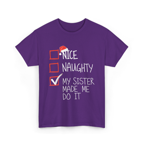 Nice Naughty My Sister Christmas T-Shirt - Purple