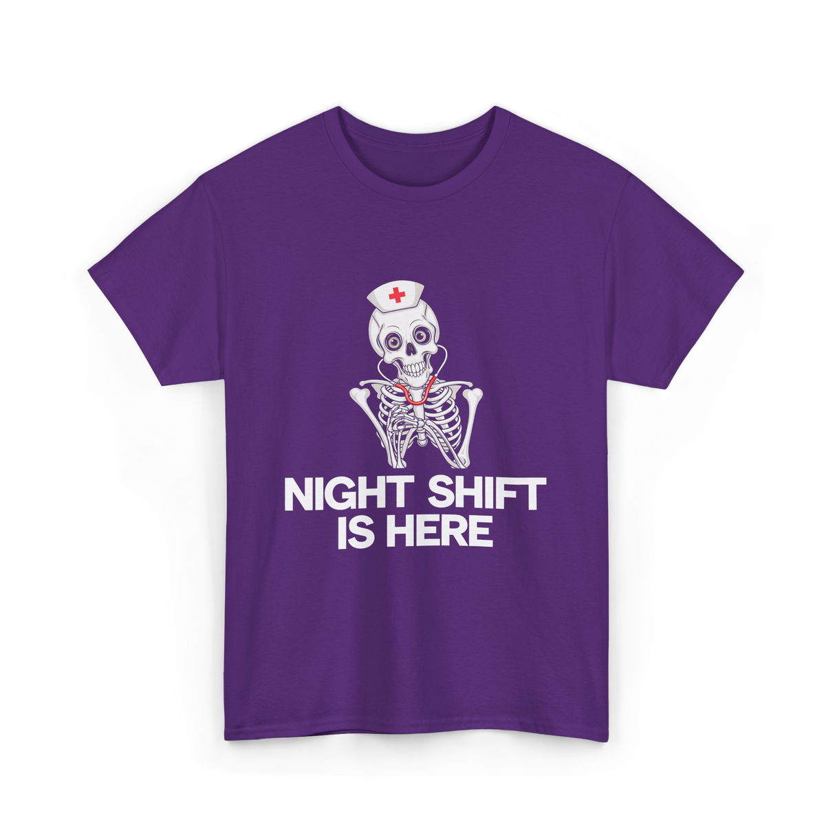 Night Shift Is Here Skeleton Nurse T-Shirt - Purple