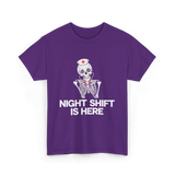 Night Shift Is Here Skeleton Nurse T-Shirt - Purple