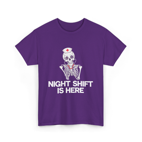 Night Shift Is Here Skeleton Nurse T-Shirt - Purple