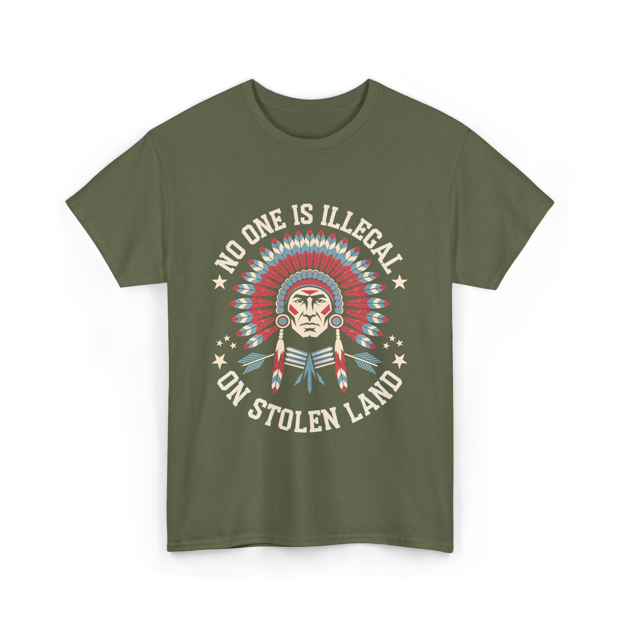 No One Is Illegal Stolen Land T-Shirt - Military Green