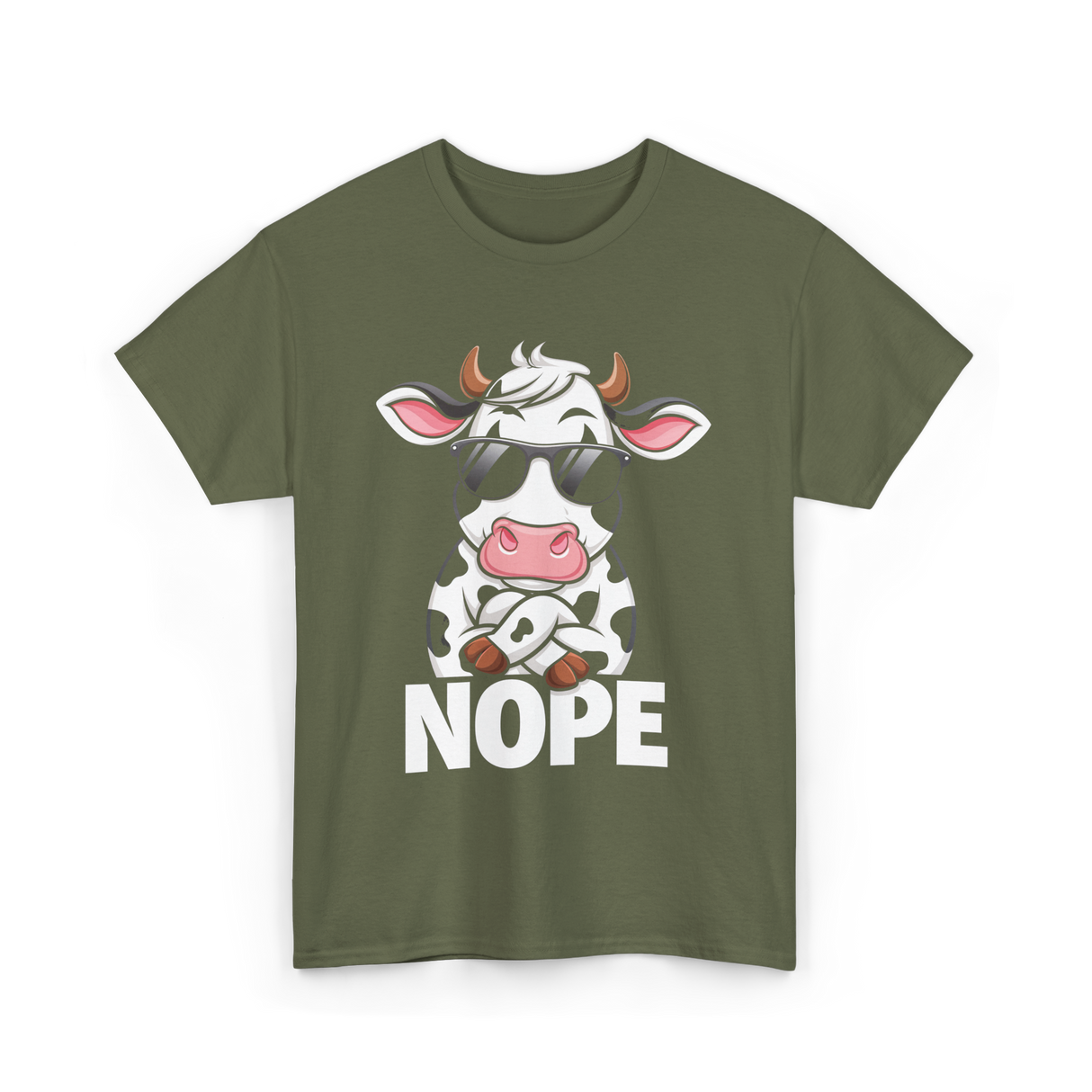 Nope Cow Cattle T-Shirt - Military Green