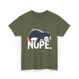 Nope Lazy Penguin Animal Lover T-Shirt - Military Green