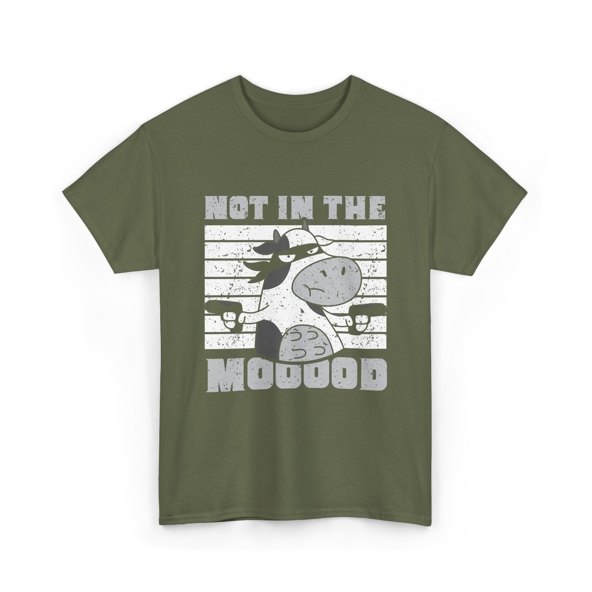 Not In The Mooood Cow T-Shirt - Military Green