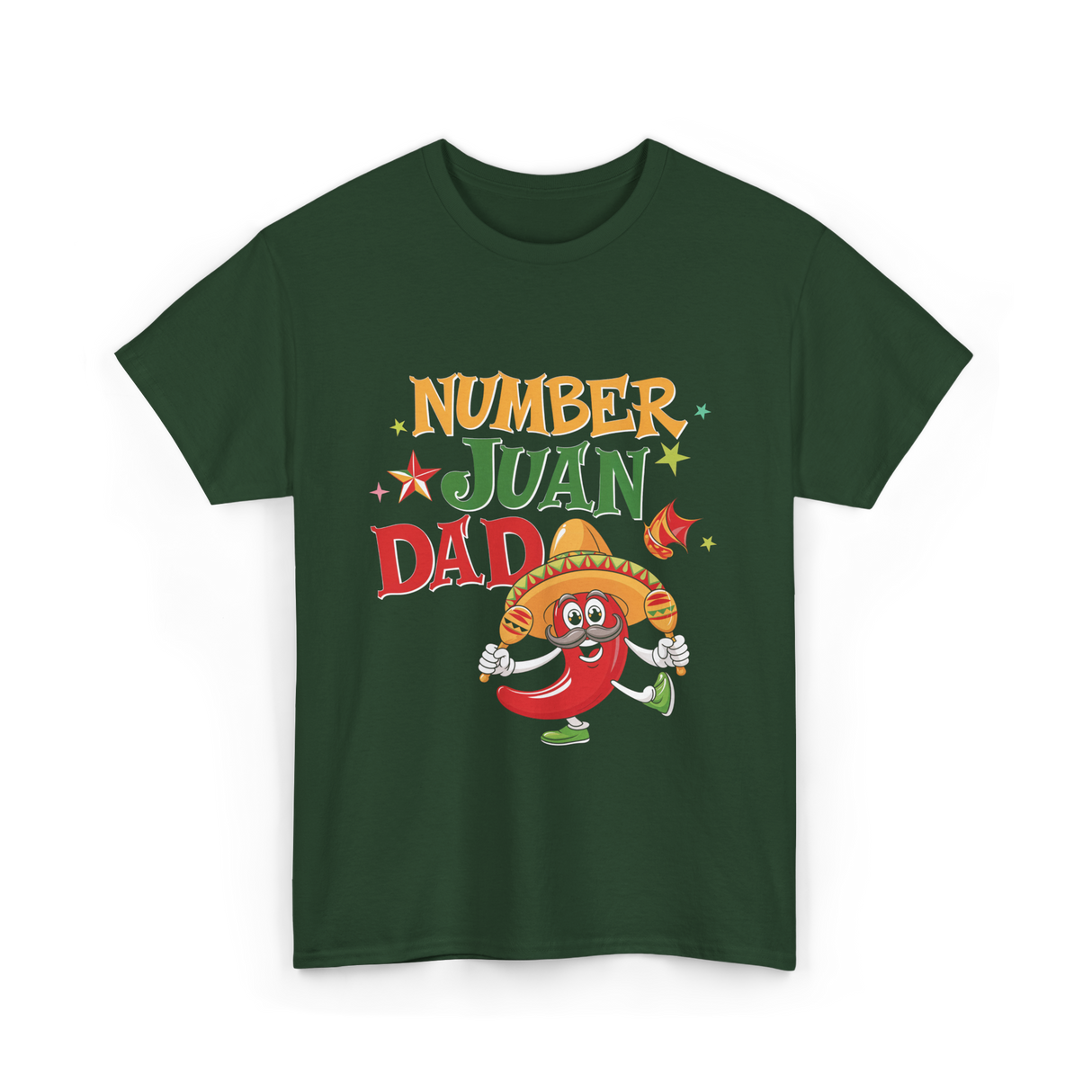 Number Juan Dad Mexican Dad T-Shirt - Forest Green