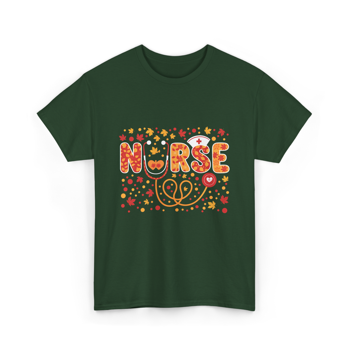 Nurse Autumn Stethoscope Fall Nurse T-Shirt - Forest Green