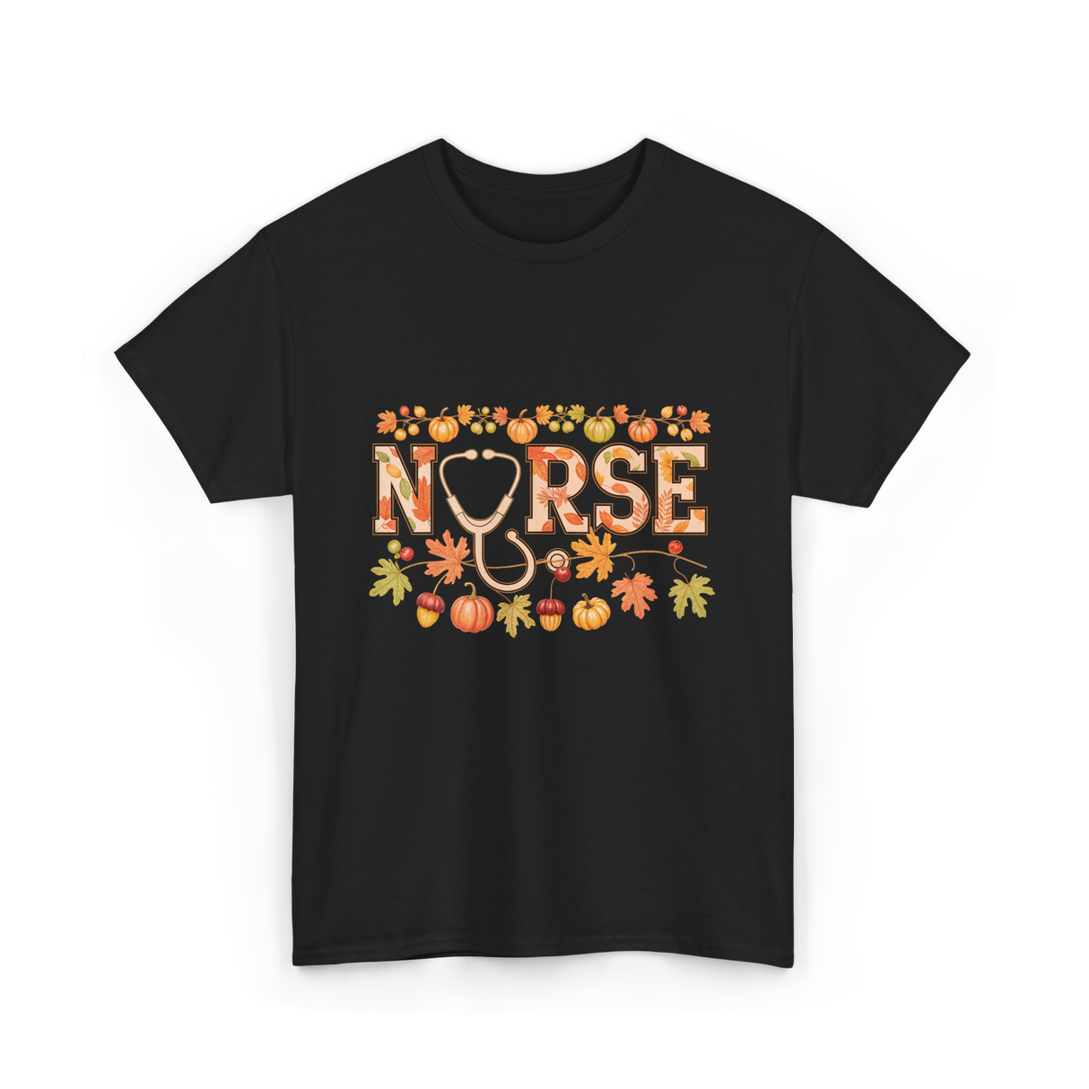 Nurse Autumn Stethoscope Nurse T-Shirt - Black