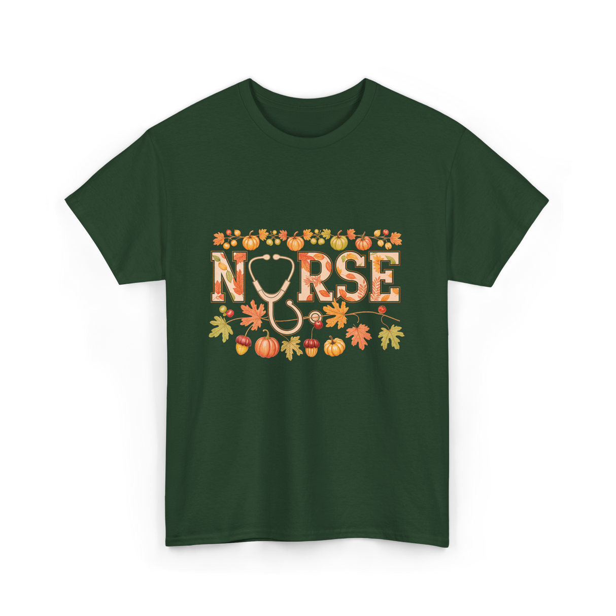 Nurse Autumn Stethoscope Nurse T-Shirt - Forest Green