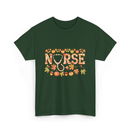 Nurse Autumn Stethoscope Nurse T-Shirt - Forest Green