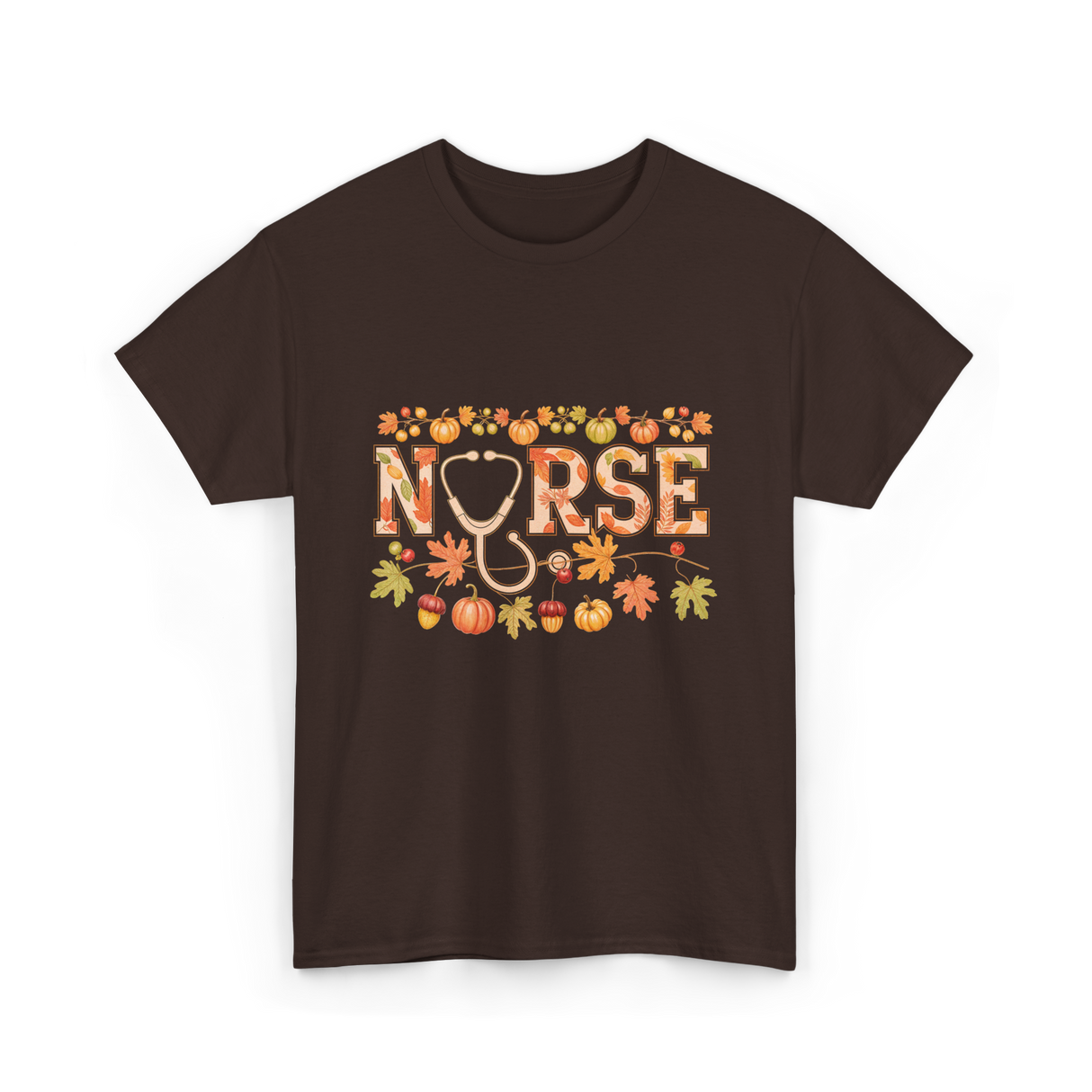 Nurse Autumn Stethoscope Nurse T-Shirt - Dark Chocolate