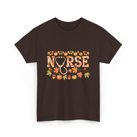 Nurse Autumn Stethoscope Nurse T-Shirt - Dark Chocolate