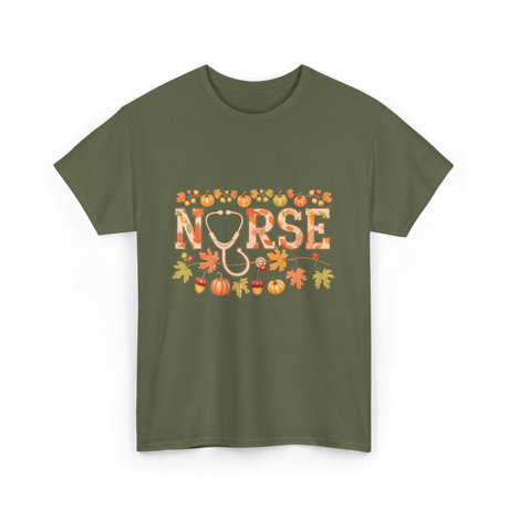 Nurse Autumn Stethoscope Nurse T-Shirt - Military Green