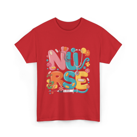 Nurse Healthcare Stethoscope Medicine T-Shirt - Red