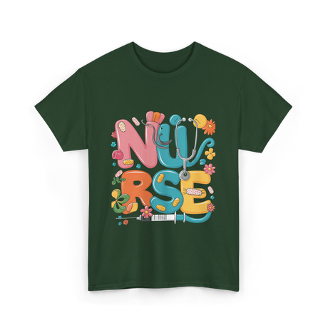 Nurse Healthcare Stethoscope Medicine T-Shirt - Forest Green