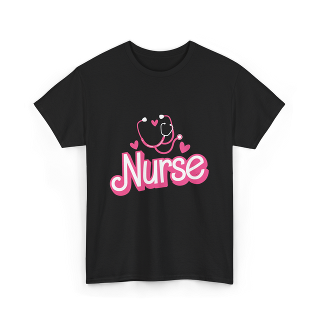 Nurse Heart Stethoscope Nurse T-Shirt - Black