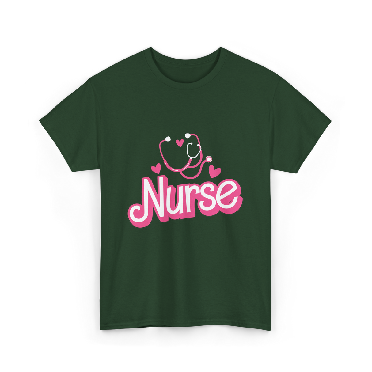 Nurse Heart Stethoscope Nurse T-Shirt - Forest Green