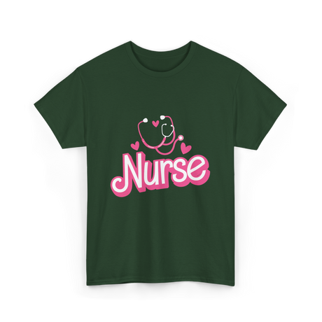 Nurse Heart Stethoscope Nurse T-Shirt - Forest Green