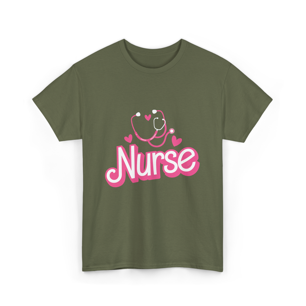 Nurse Heart Stethoscope Nurse T-Shirt - Military Green