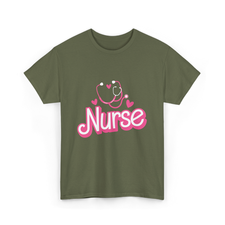 Nurse Heart Stethoscope Nurse T-Shirt - Military Green