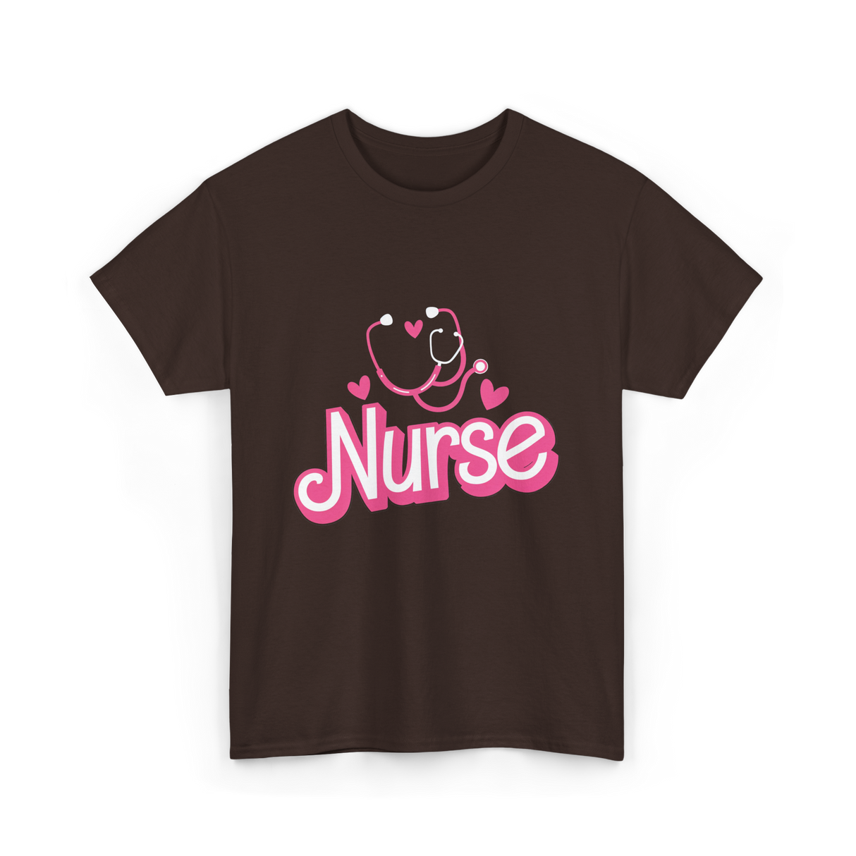 Nurse Heart Stethoscope Nurse T-Shirt - Dark Chocolate