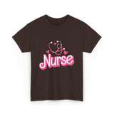 Nurse Heart Stethoscope Nurse T-Shirt - Dark Chocolate