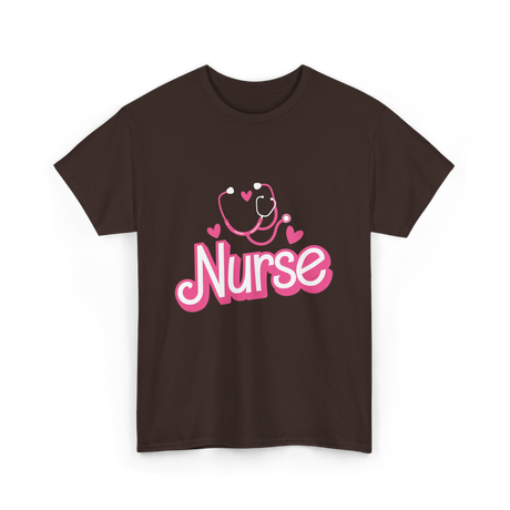 Nurse Heart Stethoscope Nurse T-Shirt - Dark Chocolate