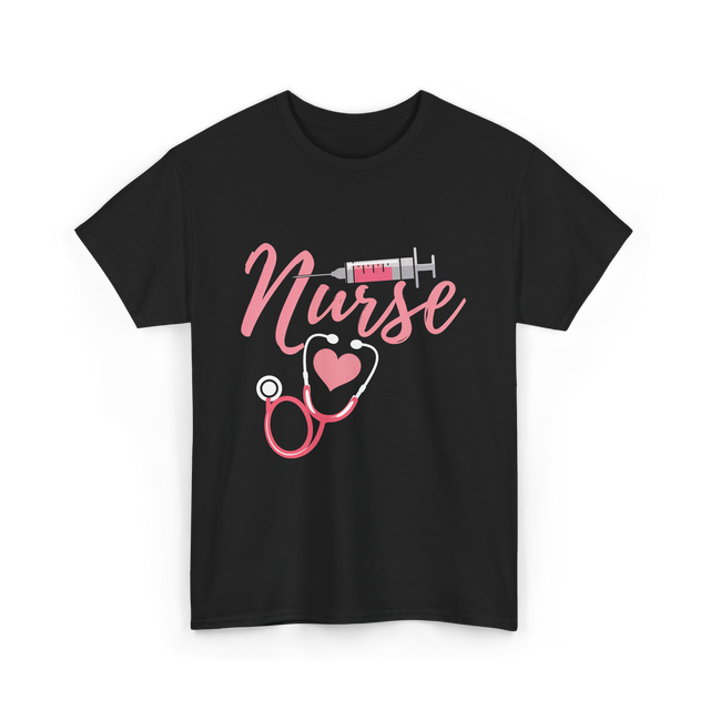 Nurse Heart Syringe Nursing T-Shirt - Black