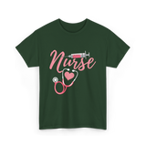 Nurse Heart Syringe Nursing T-Shirt - Forest Green