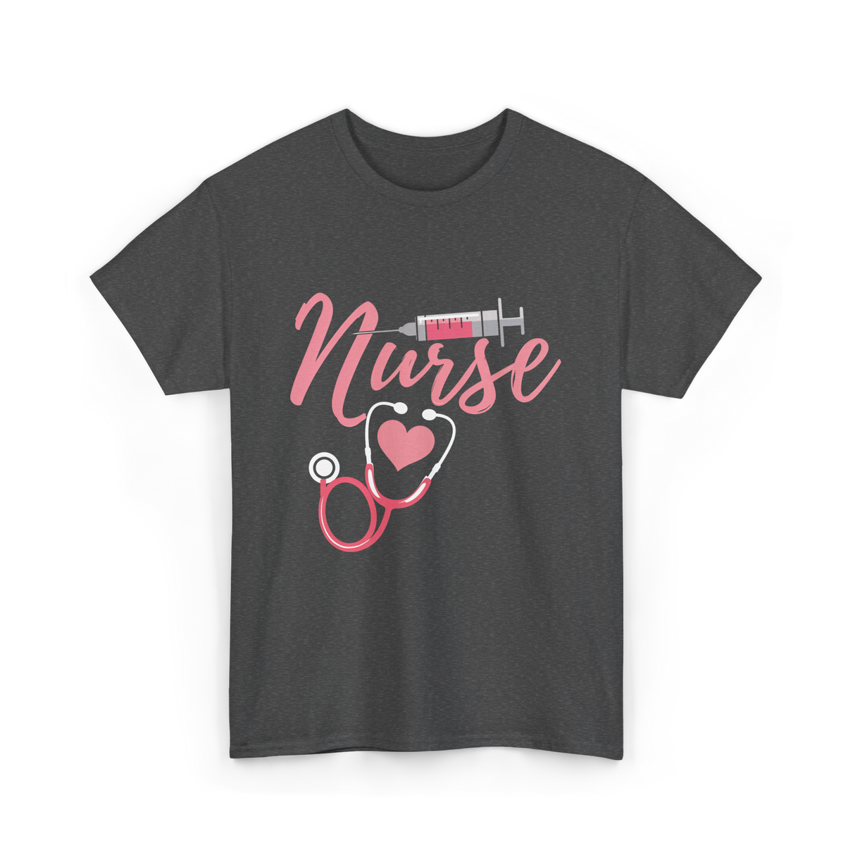 Nurse Heart Syringe Nursing T-Shirt - Dark Heather