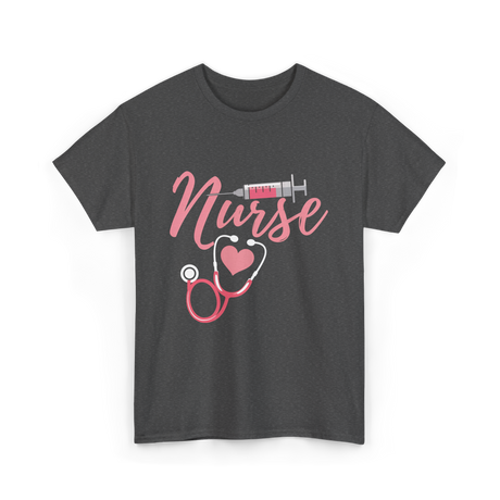 Nurse Heart Syringe Nursing T-Shirt - Dark Heather