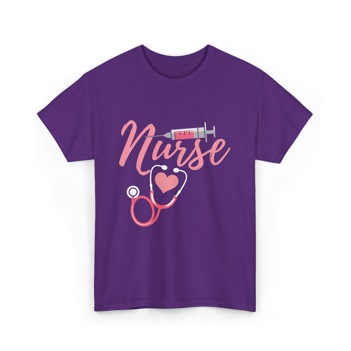 Nurse Heart Syringe Nursing T-Shirt - Purple