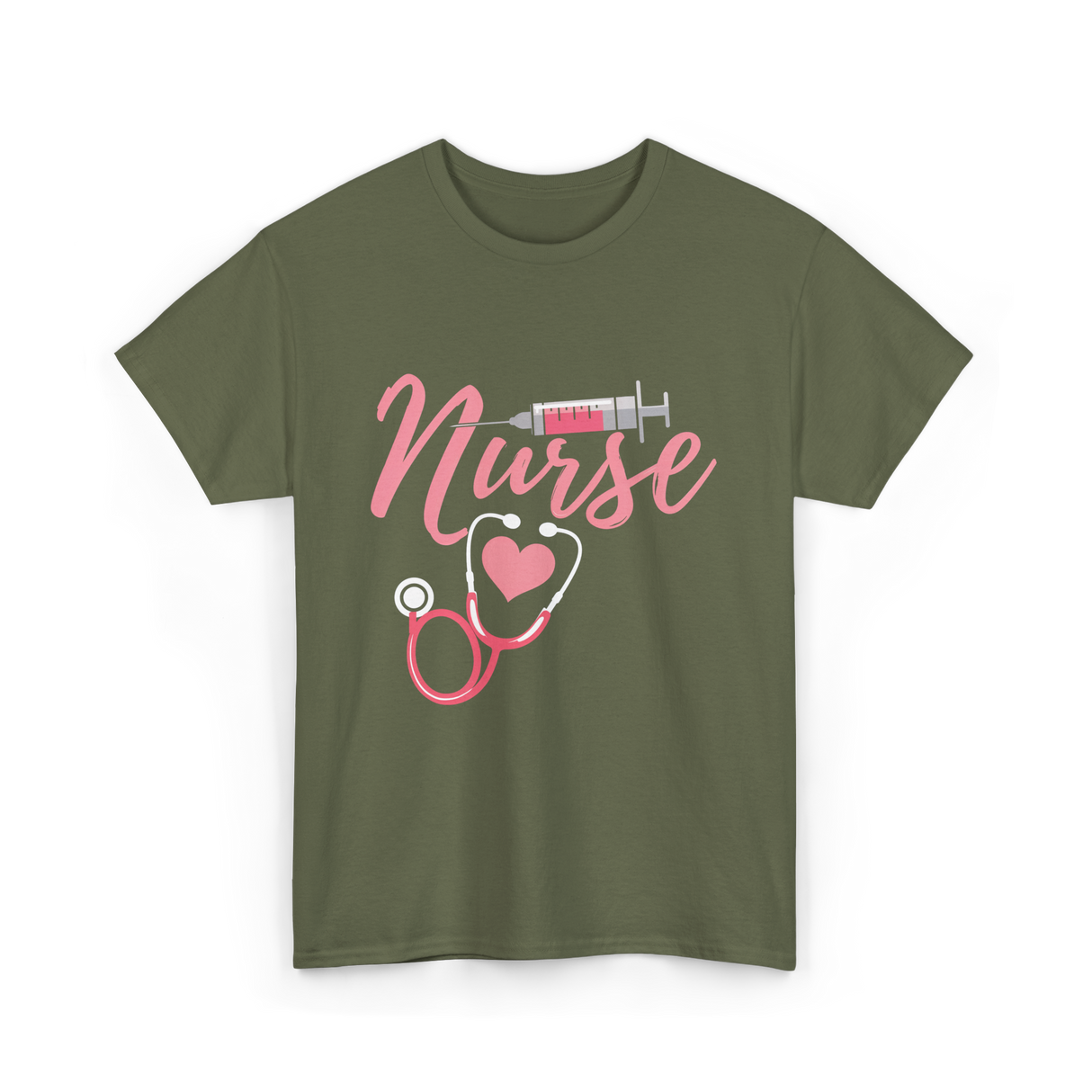 Nurse Heart Syringe Nursing T-Shirt - Military Green