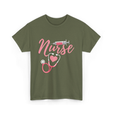 Nurse Heart Syringe Nursing T-Shirt - Military Green