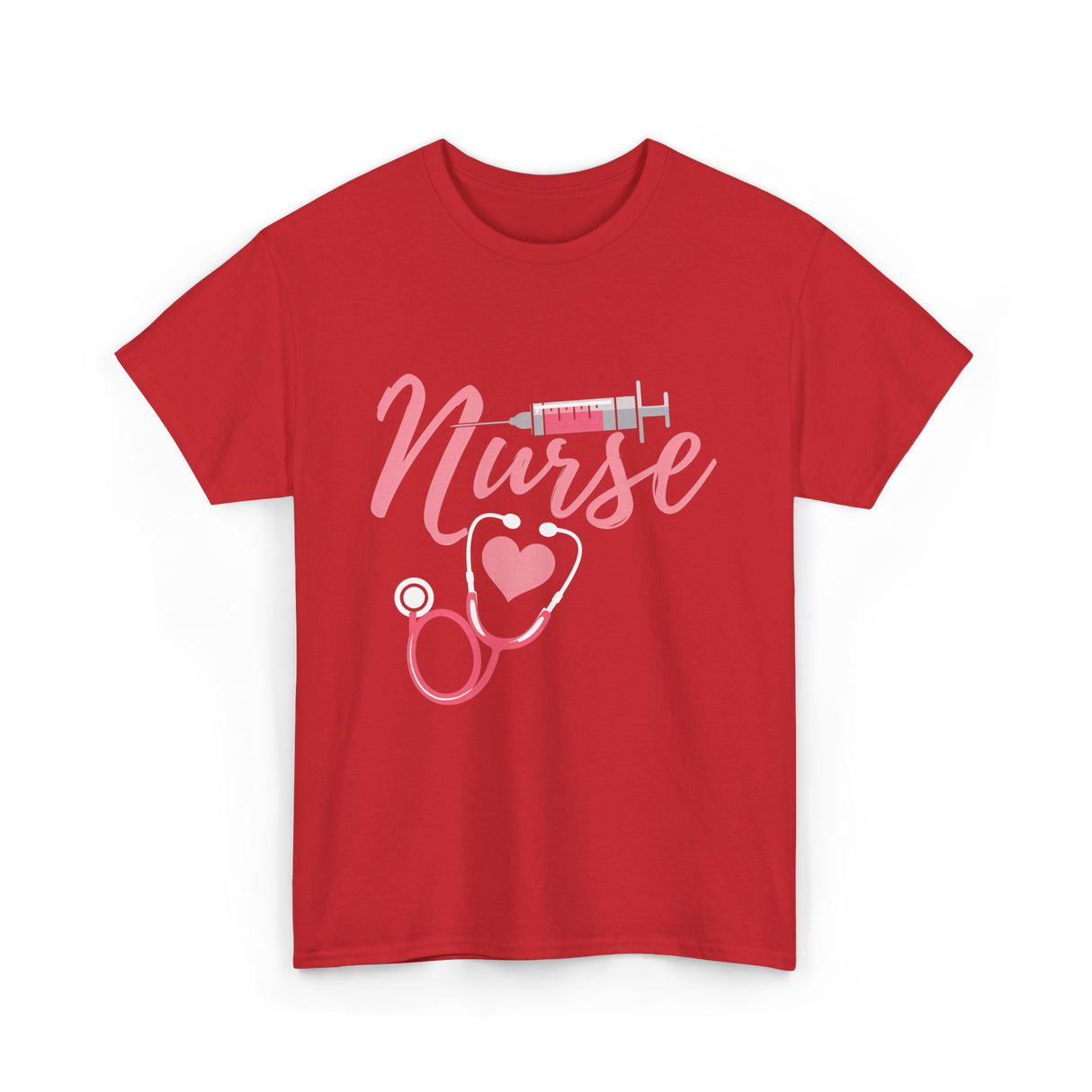 Nurse Heart Syringe Nursing T-Shirt - Red