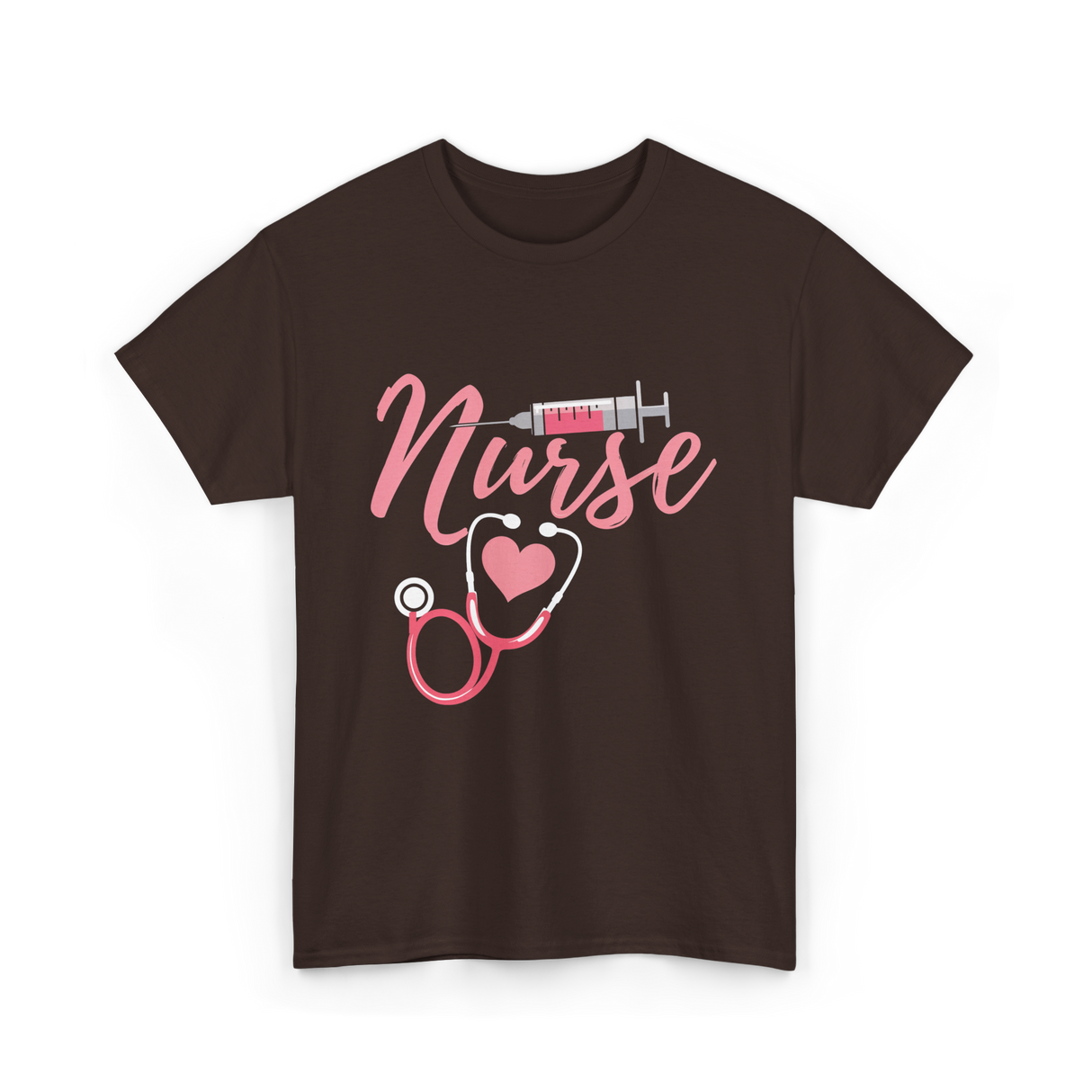 Nurse Heart Syringe Nursing T-Shirt - Dark Chocolate