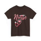 Nurse Heart Syringe Nursing T-Shirt - Dark Chocolate